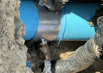 Close-up of a watermain pipe repair
